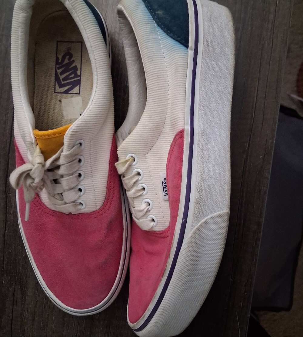 Vans Low-Top Canvas & Suede Sneakers in Pink, Cream and Purple Trim